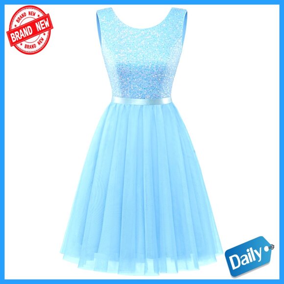 Sequin A-Line Cocktail Dress Elegant Formal Vintage Tulle Sleeveless Mini